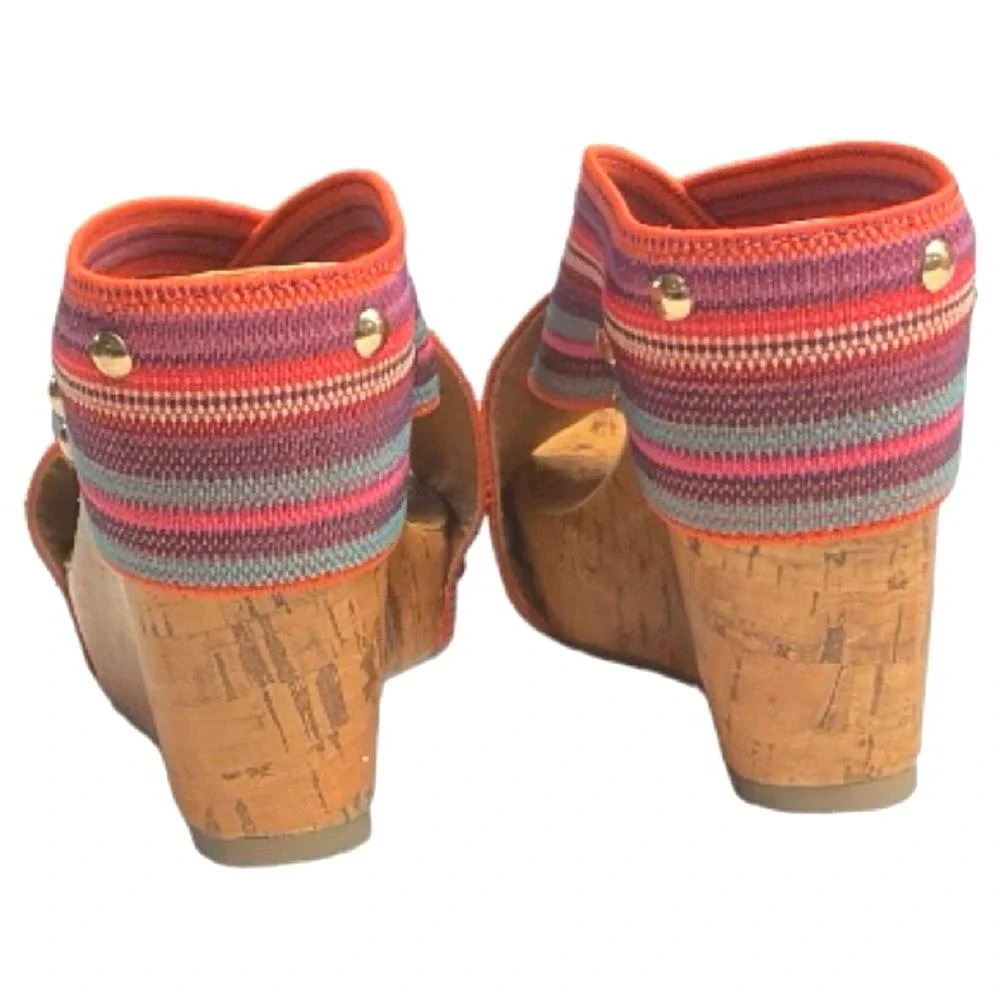Montego Bay Club Sandals Sz 6.5‎ Platform Cork Wedge Heels Slip On Cross Strap